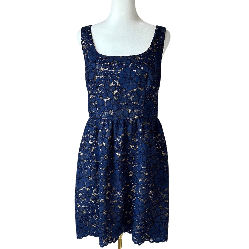 Trina Turk Lace Mini Dress Party Cocktail Blue Cute Wedding Guest Size 6